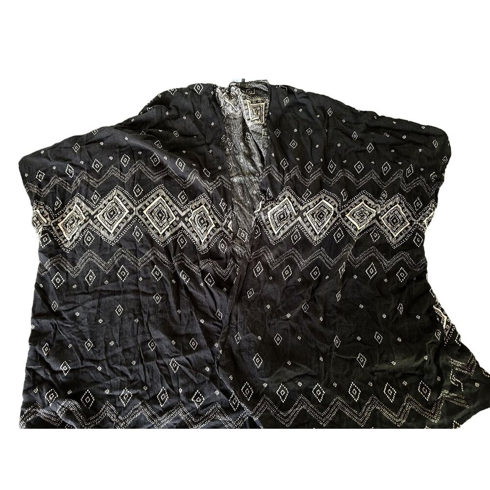 Black & White Patterned Kimono Style Jacket Wrap Shawl Size S/M ANGL